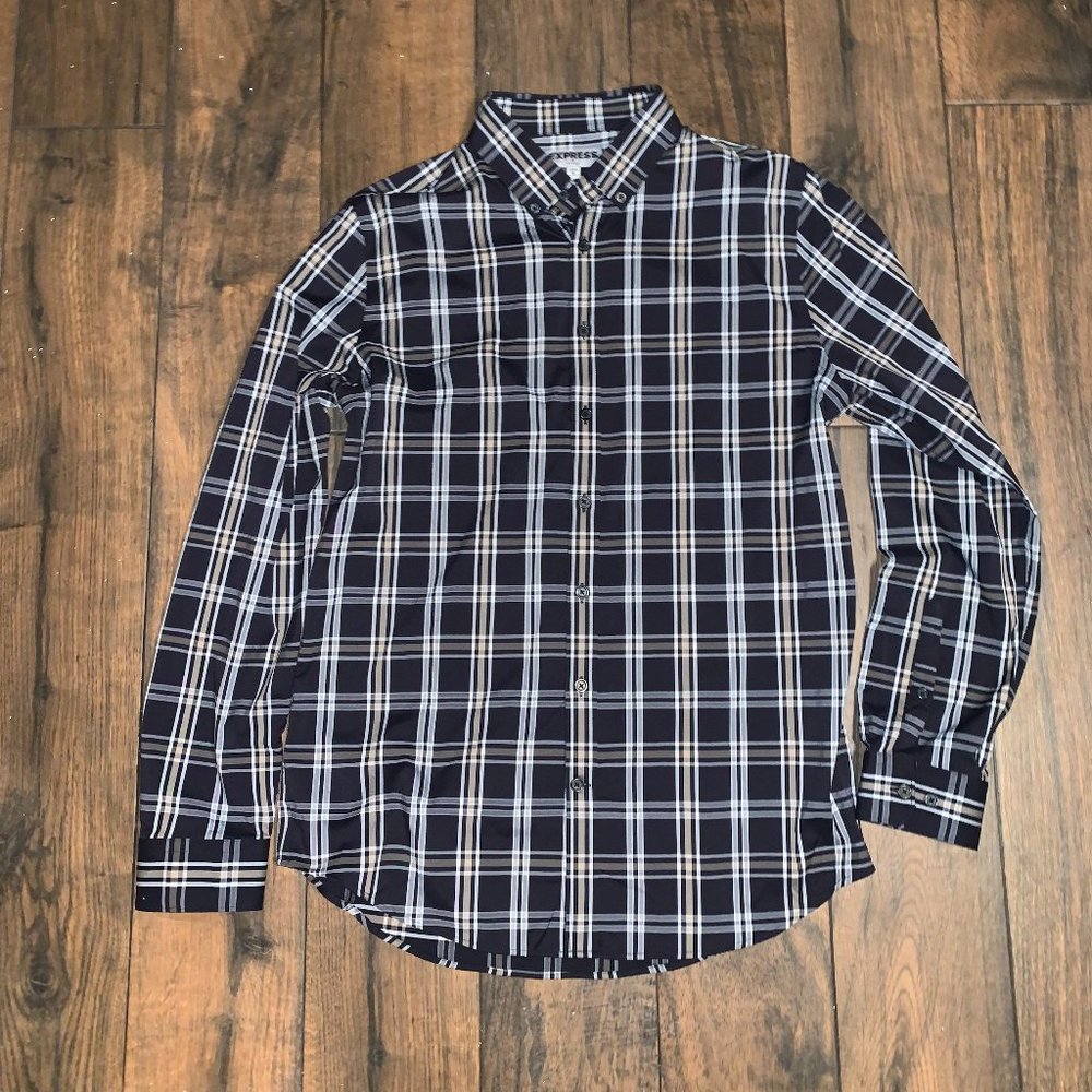 Express men's Fitted shirt M gold black performance